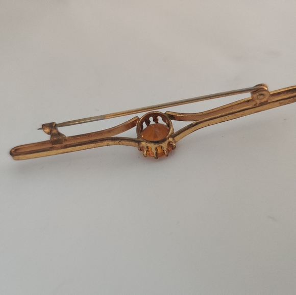 Antique Edwardian Cairngorm Bar Pin with citrine glass - Picture 4 of 14